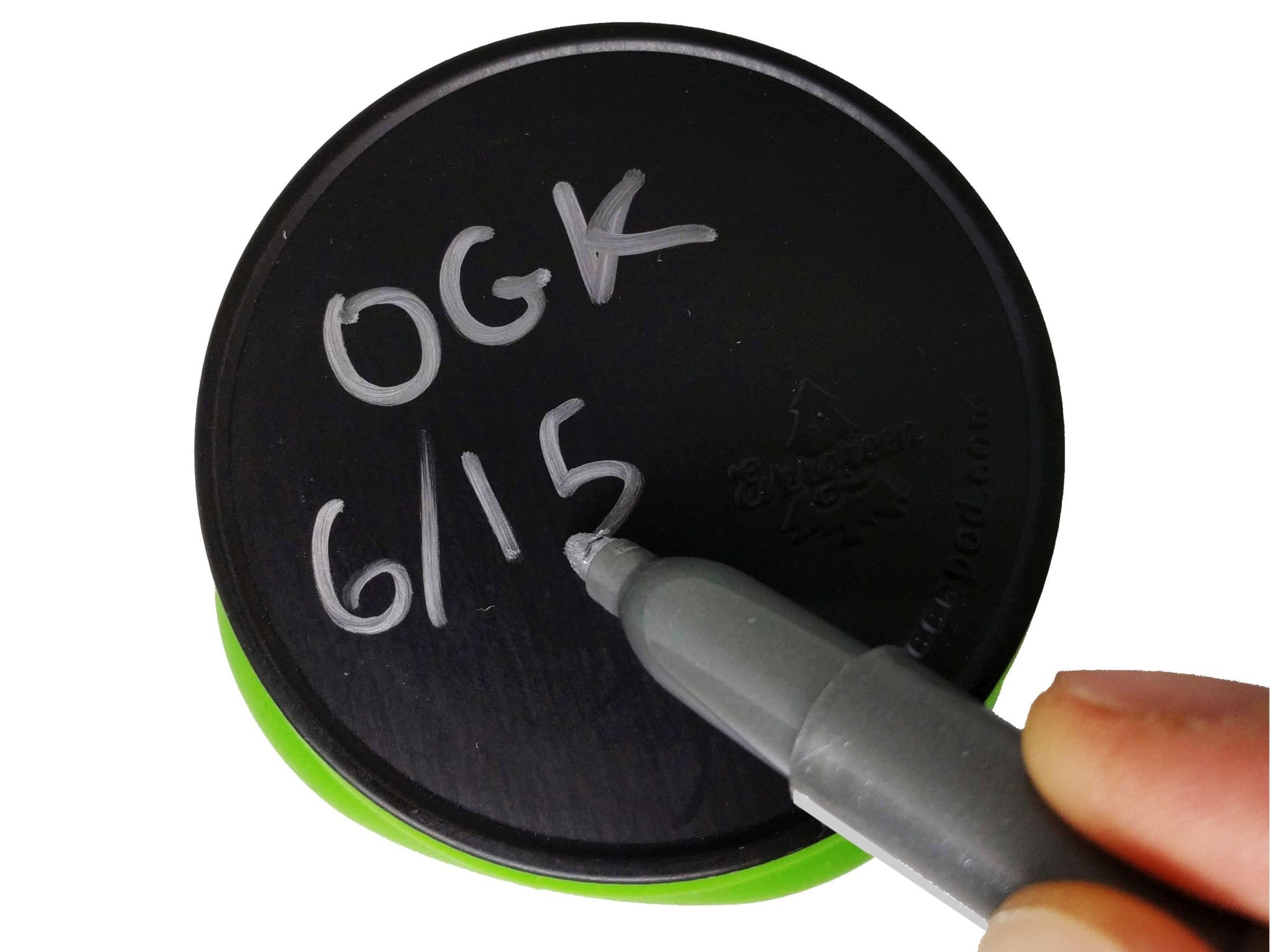 Evergreen jar marker writing on lid