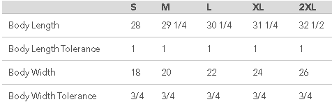 T-shirt sizing chart