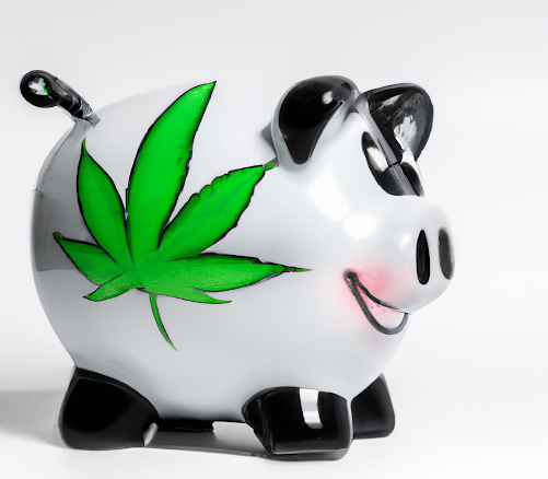 piggy bank with cannabis flower painted on the side