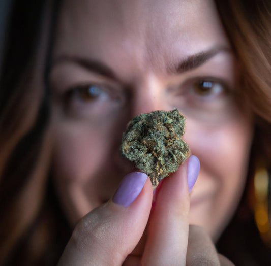Woman holding cannabis bud