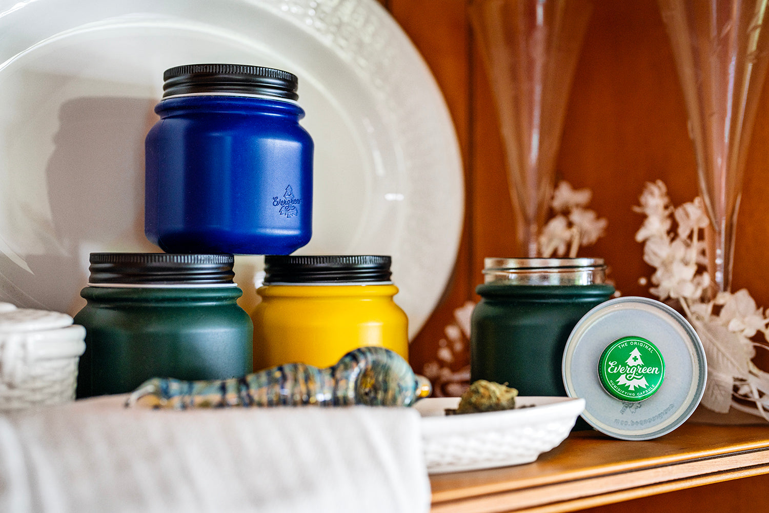 Evergreen Storage Solution jars in four colors