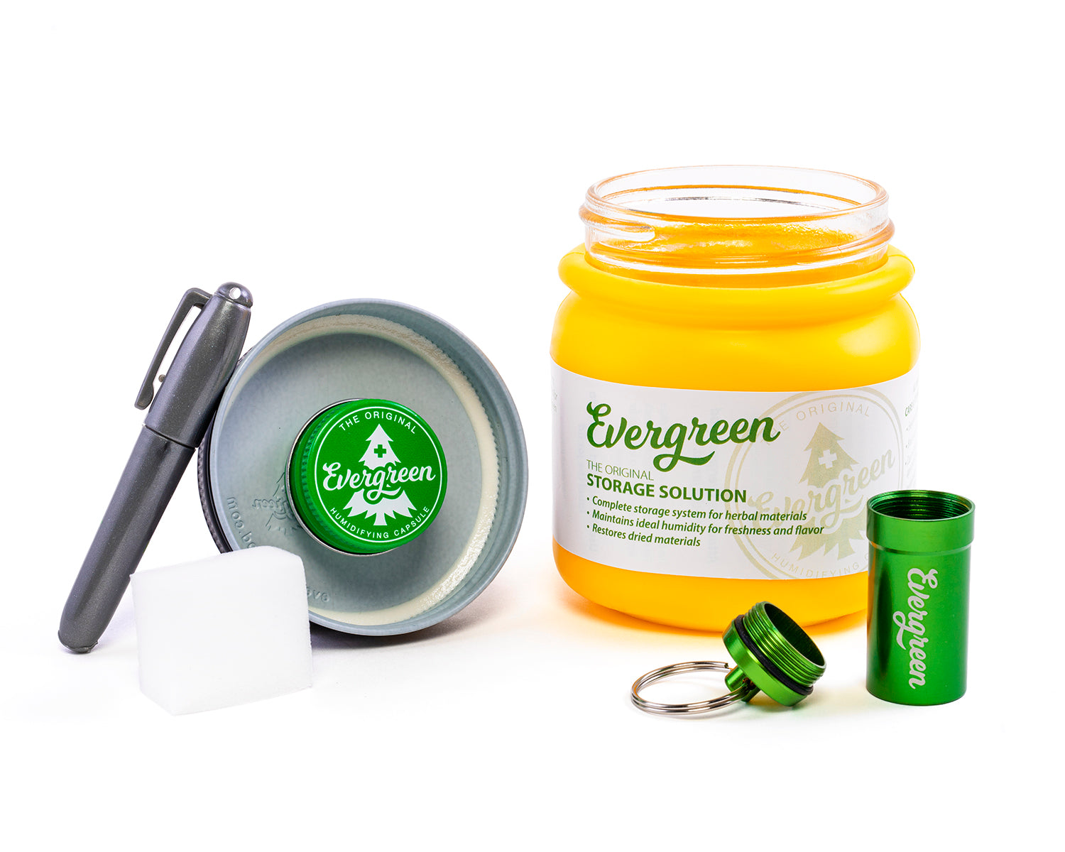 Evergreen Storage Solution open showing contents, yellow