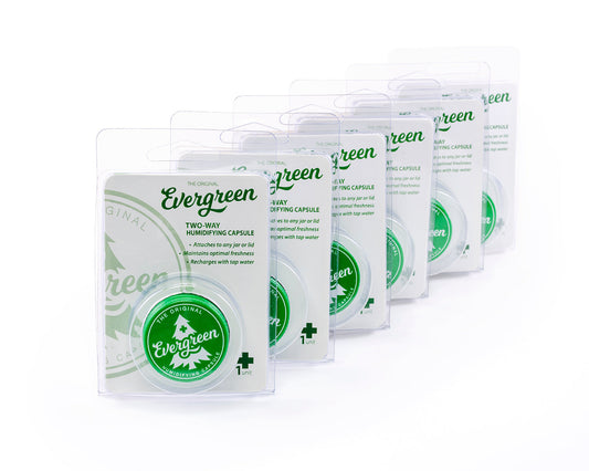 Six Evergreen Pods in retail packaging